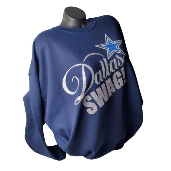 Dallas Swag Navy Sweatshirt with Shiny Glitter Lettering. - Picture 5 of 5